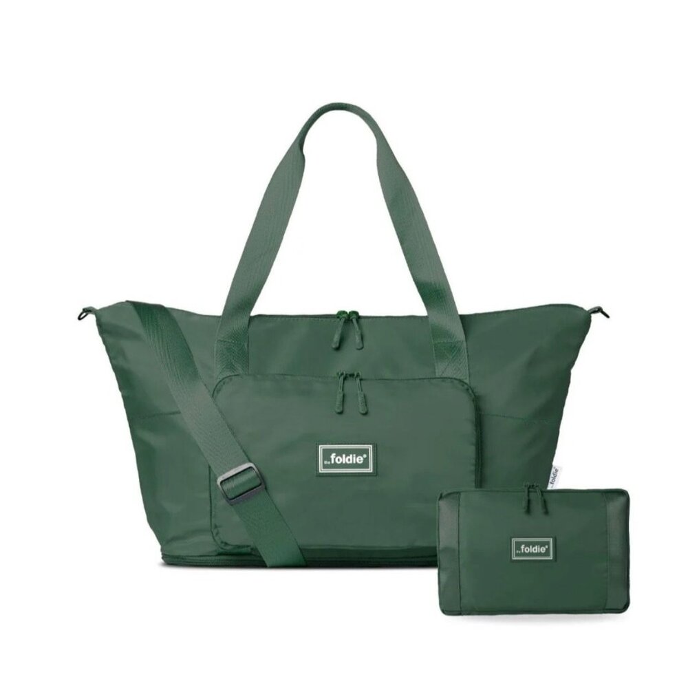 Foldie Travel Tote Bag Green With Adjustable Strap & Pouch